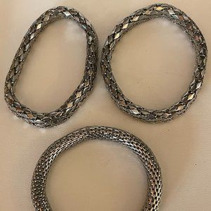 3 Bracelet Set Silver Snake Laced Mesh bracelets and 1 Mesh